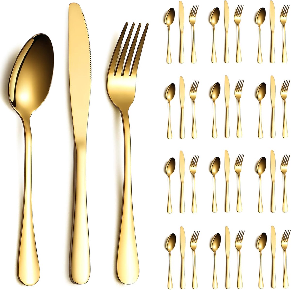 Thijox - Gouden Bestekset 36-delig voor 12 Persoon, Roestvrijstalen Messen, Lepelvorken, Luxe Service voor Bruiloft, Feest, Thuis, Cadeau voor Thanksg