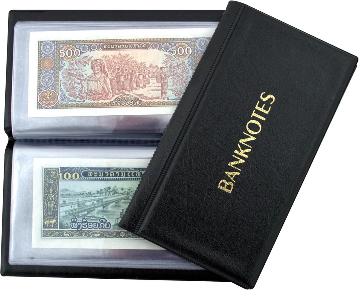 Thijox - Verzamelalbum voor Bankbiljetten - Bankbiljettenalbum met 20 Pagina's - Hoogwaardige Kwaliteit - Zwart - 19x11 cm - Ideaal voor Verzamelaars