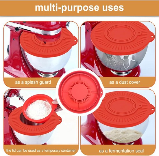 Mixer Spatdeksel - Keuken Accessoire - Schoon Bakken - Morsvrij Mengen - Diameter 23.4 cm - Rood — afbeelding 4