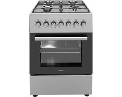 Wiggo WO-E606A(XX) – Vrijstaand gasfornuis – 60 cm – 4 kookzones – 66L elektrische oven – Roestvrijstaal – Energieklasse A – 5 jaar garantie