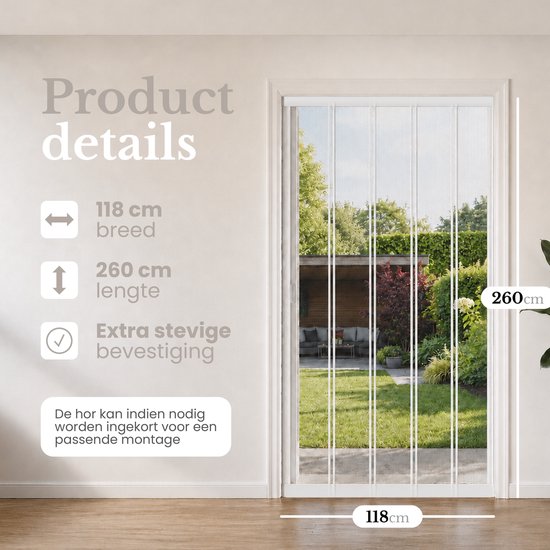O'DADDY® Vliegengordijn Lamellenhor - 118x260 cm - Deurgordijn - Hordeur - Aanpasbaar Ontwerp - Glasvezel - Deurhor Wit van Merkloos — afbeelding 4