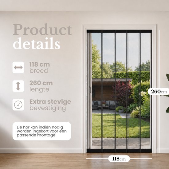 O'DADDY® Vliegengordijn Lamellenhor - 118x260 cm - Deurgordijn - Hordeur - Aanpasbaar Ontwerp - Glasvezel - Deurhor Zwart van Merkloos — afbeelding 4