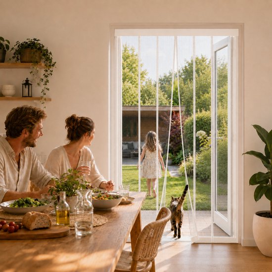 O'DADDY® Vliegengordijn Lamellenhor - 150x260 cm - Deurgordijn - Hordeur - Aanpasbaar Ontwerp - Glasvezel - Deurhor Wit van Merkloos — afbeelding 5