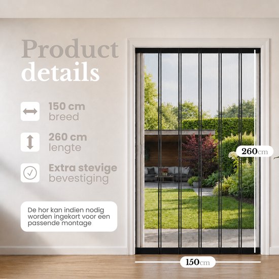 O'DADDY® Vliegengordijn Lamellenhor - 150x260 cm - Deurgordijn - Hordeur - Aanpasbaar Ontwerp - Glasvezel - Deurhor Zwart van Merkloos — afbeelding 5