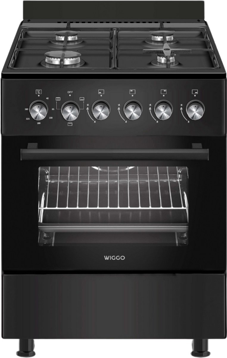 Bol.com Wiggo WO‑E603A(BB) – Vrijstaand gasfornuis – 60 cm – 4 kookzones – 56L elektrische oven – Zwart – Elektrische vonkontste... aanbieding