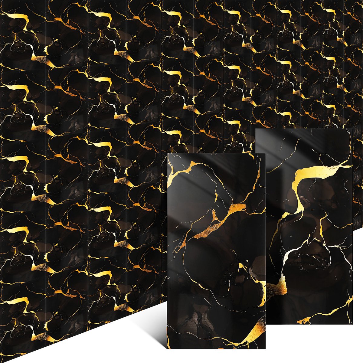 40 Stuks Zelfklevende Keukensplashboard Tegels 30x60 cm - Ook voor Badkamer & Woondecoratie - Echte Tegel Look zonder Breekwerk,Zwart