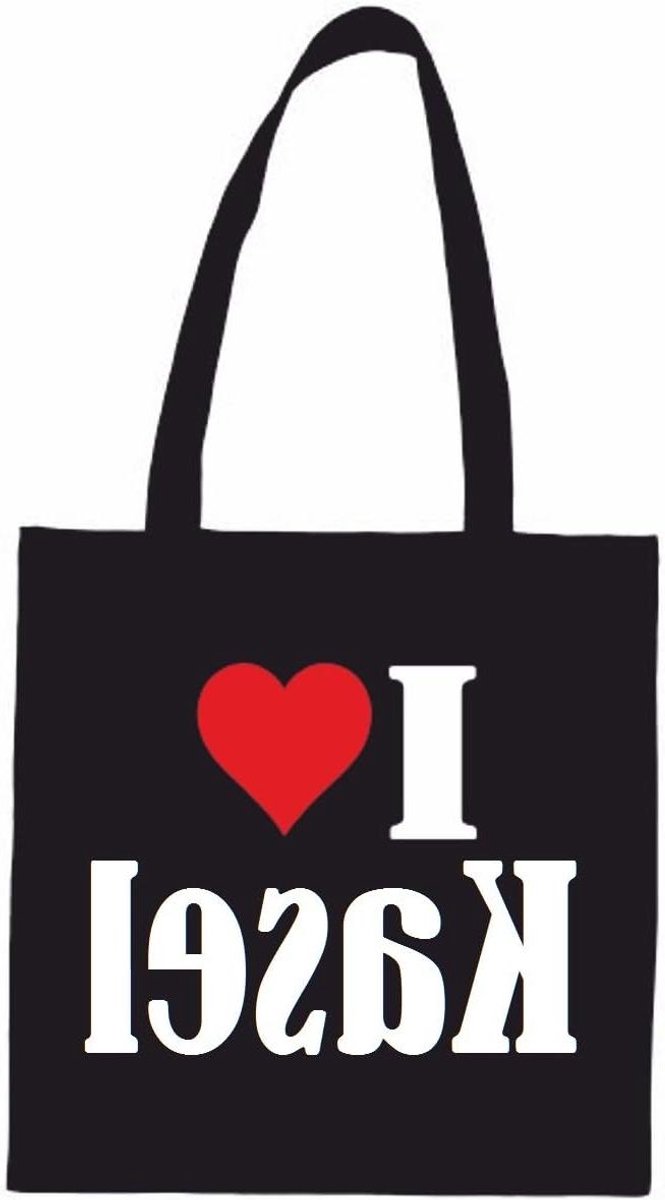 I Love Kasel tas - Boodschappentas schooltas - Voor vele gelegenheden - 100% katoen - 38 x 42 cm - Zwart
