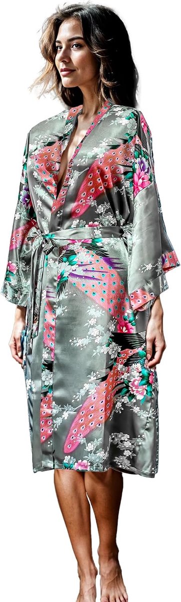 Kimono badjas lang 16 kleuren Premium Peacock bruidsmeisje bruidsdouche dames cadeau