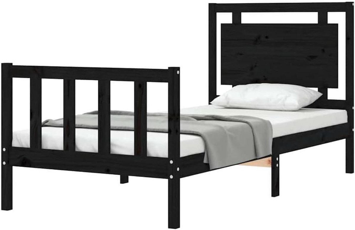 Houten Bedframe - Eenpersoonsbed Hout - Comfortabel Slapen - Robuust en Duurzaam - Small Single - Zwart