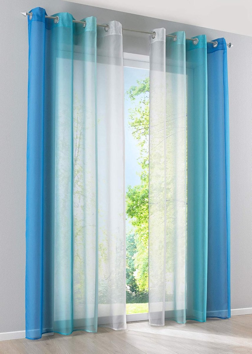 SnelShoppen - Dubbelkleurige Gradient Gordijnen met Oogjes en Gordijnhouders, Transparant, Blauw, 245x140 cm, 2 Stuks voor Woonkamer, Slaapkamer en Fe