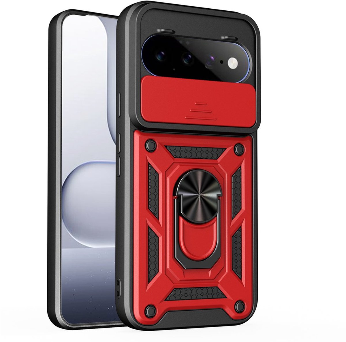 MobyDefend Hoesje - Geschikt voor Google Pixel 11 / Pixel 11 Pro - Pantsercase Met Draaibare Ring - Rood
