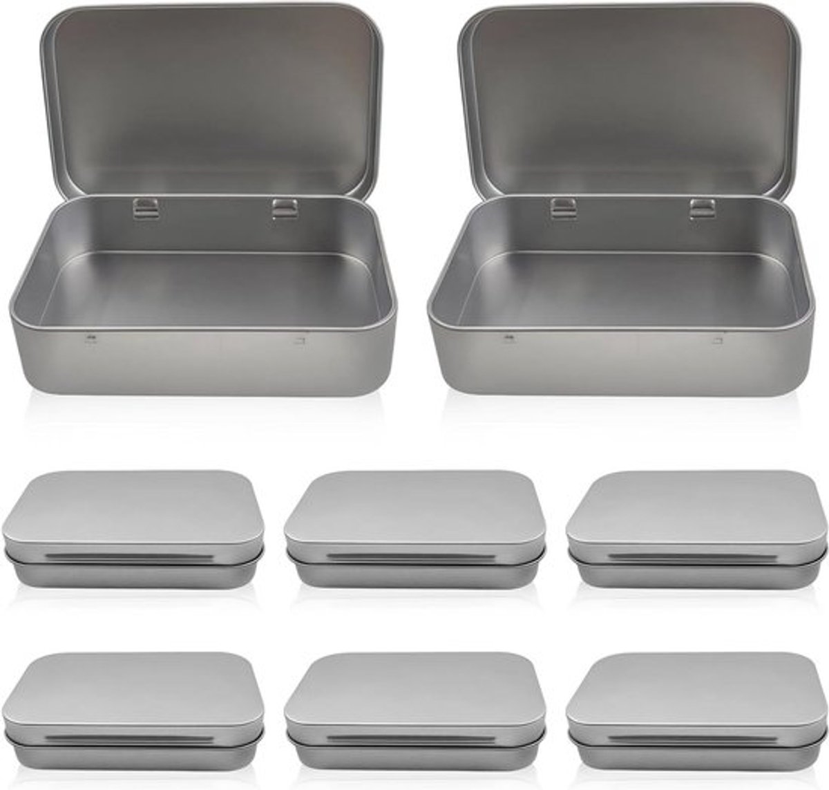 Set van 8 Kleine Metalen Blikken met Deksel voor Munten, Snoep en Sleutels - Mini Opbergdozen (9,5 x 6 x 2,2 cm)