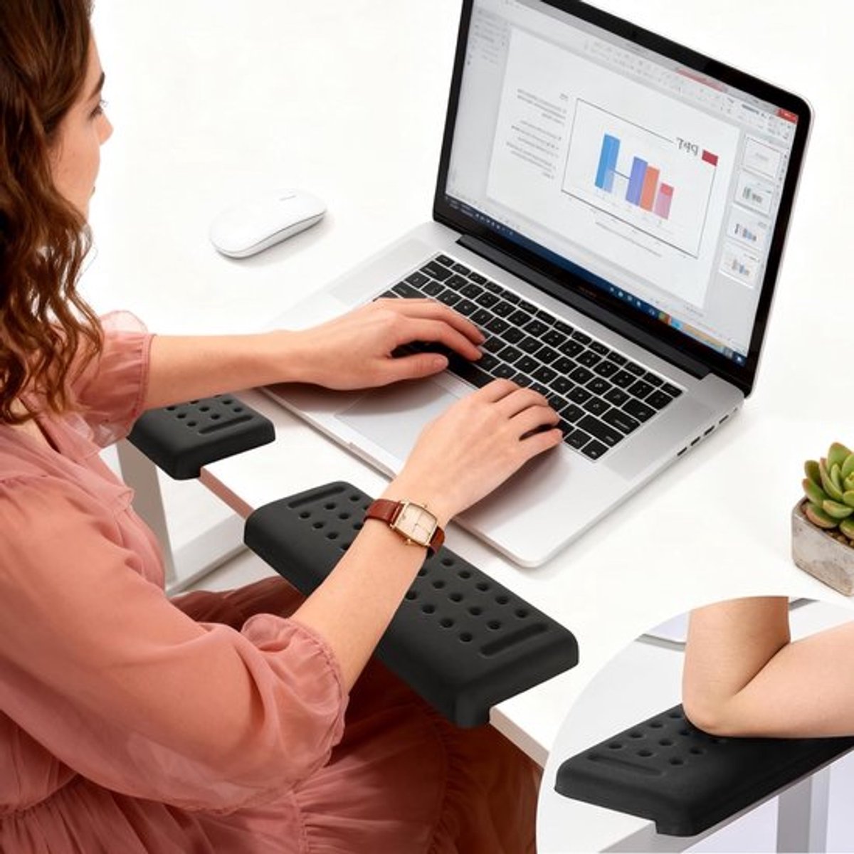 Comfortabele L-vormige bureau randsteun voor pols, onderarm en ellebogen - Antislip computer polssteun voor verlichting van vermoeidheid tijdens het werken