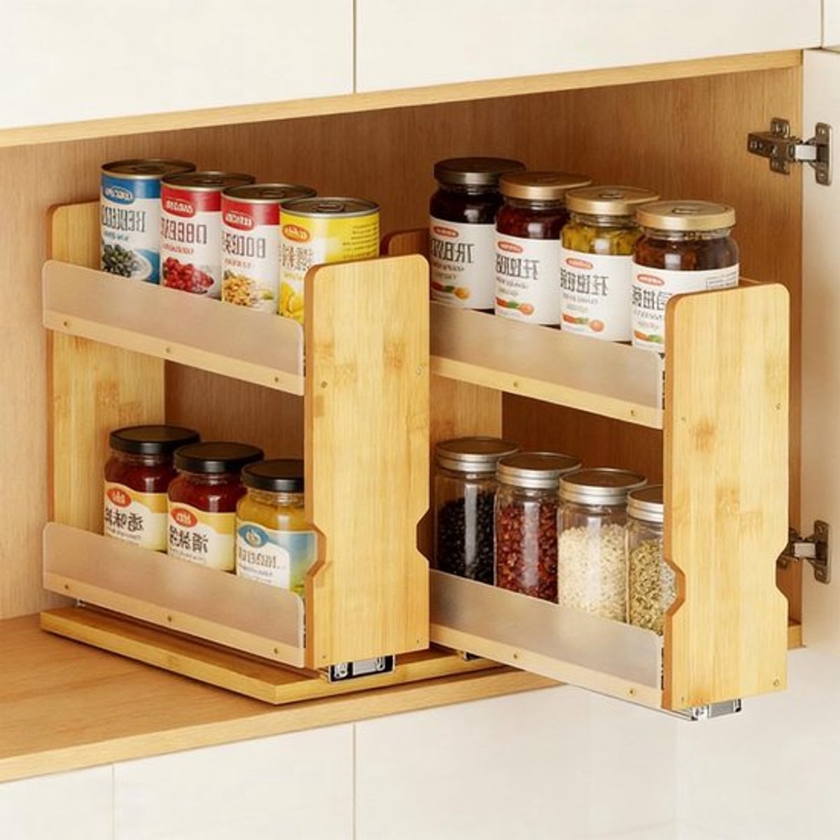 Uitbreidbare Specerijenhouder van Bamboe met 2 Lades, Ideaal voor Keukenopslag en Organisatie, 25 x 28 x 15 cm, Ruimtebesparend en Handig voor Specerijen en Kruiden