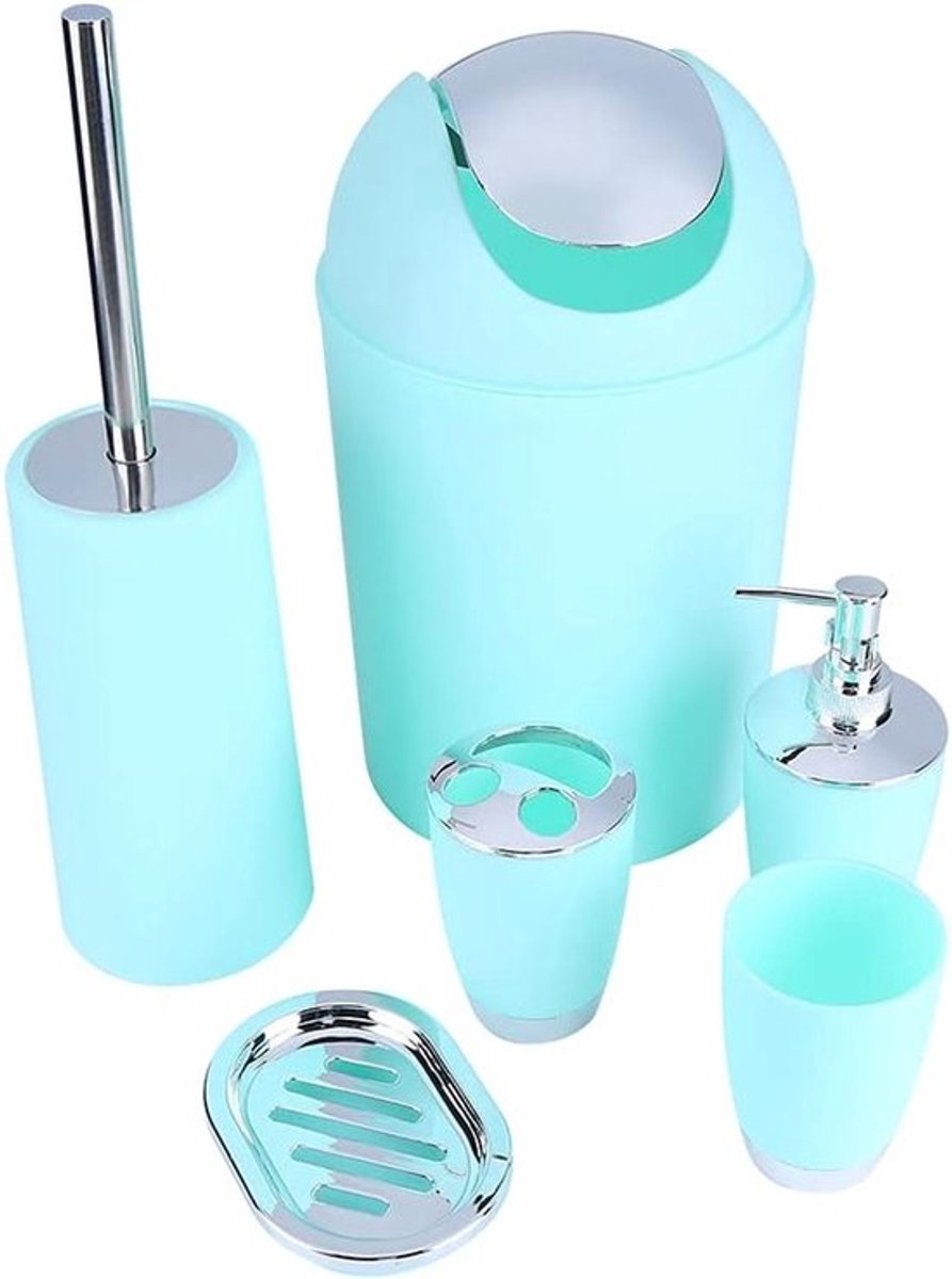Complete Badkamer Set met Zeepdispenser, Afvalbak, Tandenborstelhouder, Toile borstel en Zeepschotel - Perfecte Accessoires voor jouw Badkamer