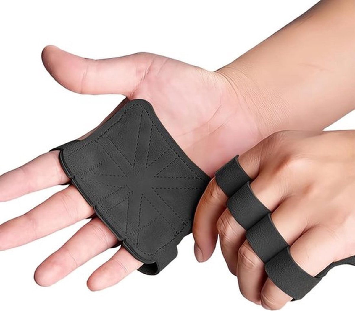 Set van 2 Grip Pads voor Krachttraining - Leer Grip Hulp met Vinger Ringen voor Fitness en Bodybuilding, Ideaal voor Pull-Ups en Gewichtheffen