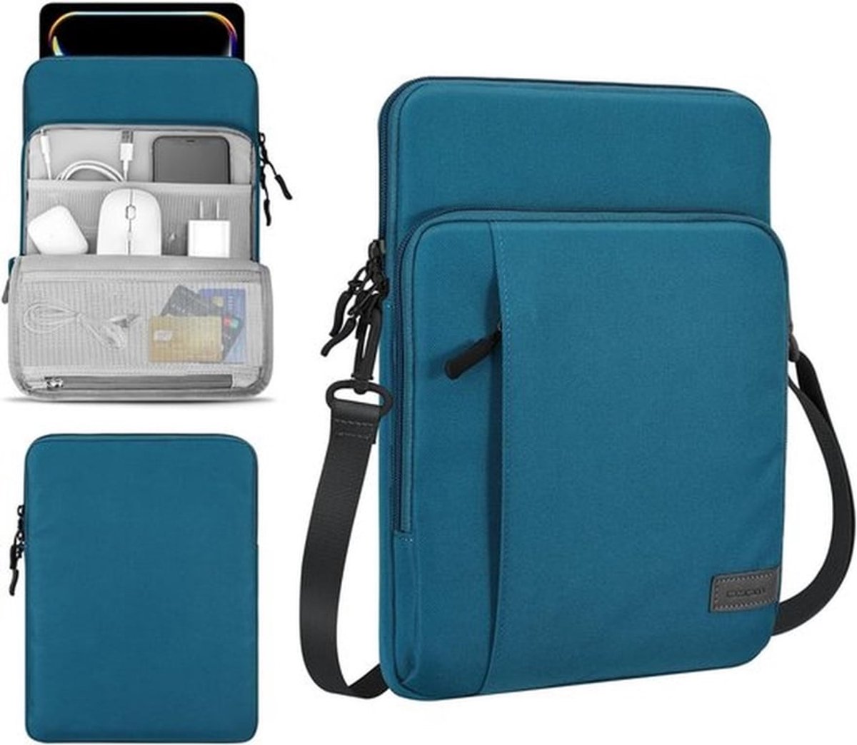Draagtas en tablethoes voor 12,9 inch tablets met extra vakken, geschikt voor iPad Pro, Surface Laptop en Galaxy Tab S8+, pauwblauw