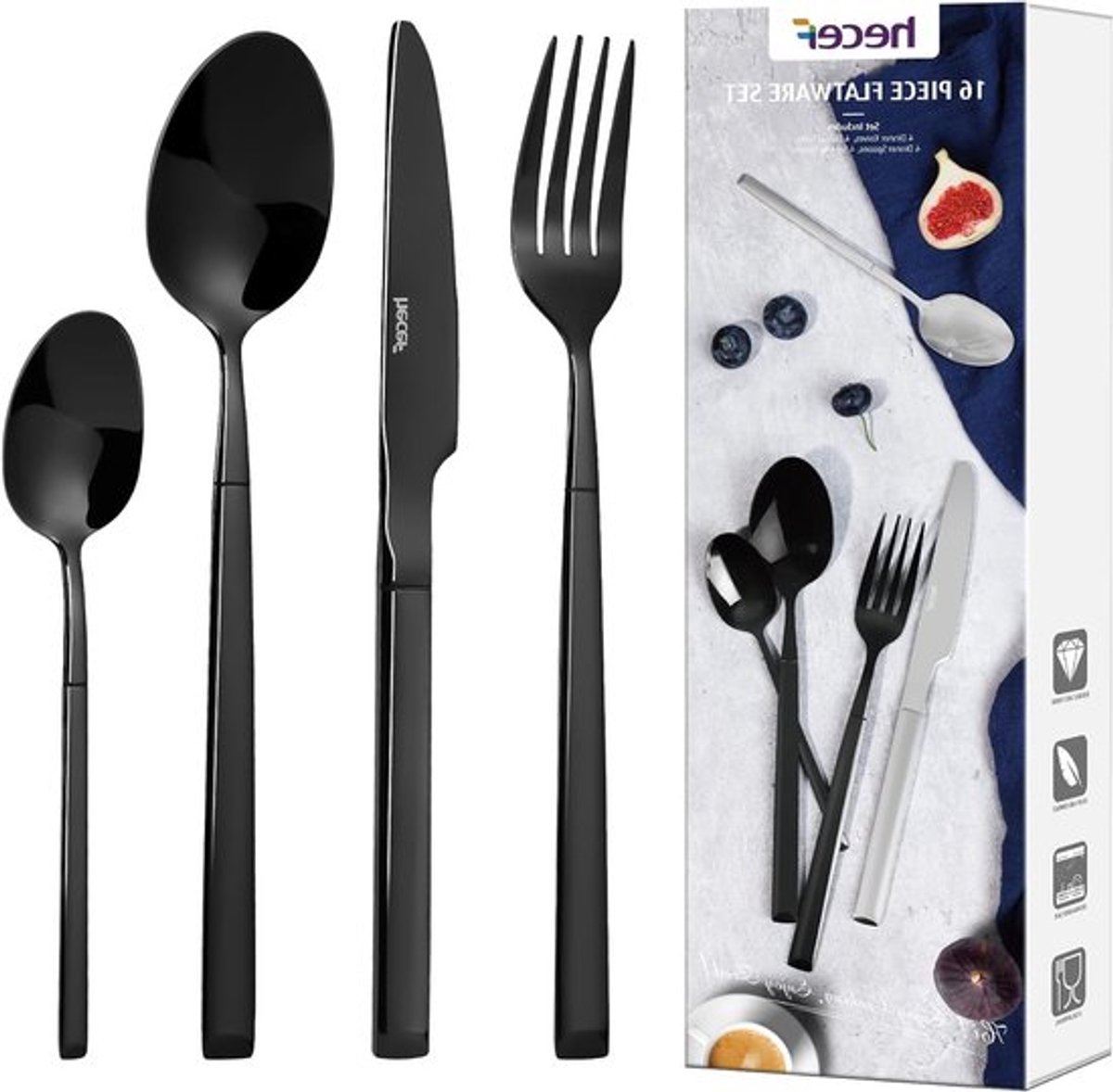 Complete Bestekset voor 4 Personen - 16-delige RVS Set met Titanium Coating, Ergonomisch Ontwerp en Vaatwasmachinebestendig
