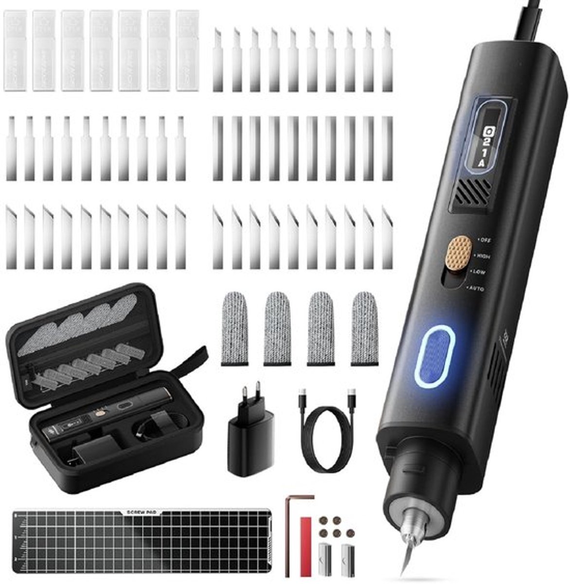Ultrasoon Snijmes 40KHz - Handgereedschap voor 3D-geprinte Modellen - Vervangende Messen 50 Stuks - Kunststof/Hout/Hars/PVC/Leer - OLED-scherm - Oververhittingsbeveiliging - Snijgereedschap