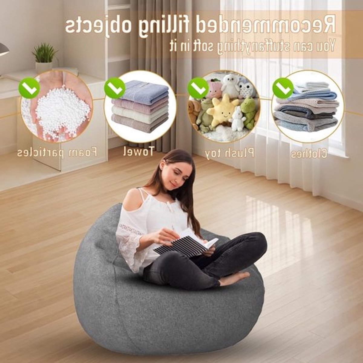Zachte en Wasbare Bean Bag Cover voor Kinderen en Volwassenen - XL Zitzak voor Binnen en Buiten, Perfect voor Speelgoed en Ontspanning