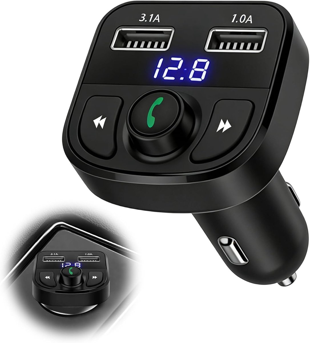 FM-zender voor auto - Zwart - Geschikt voor 12-24V voertuigen - Bluetooth met dubbele USB-poorten - Voor muziek en handsfree bellen