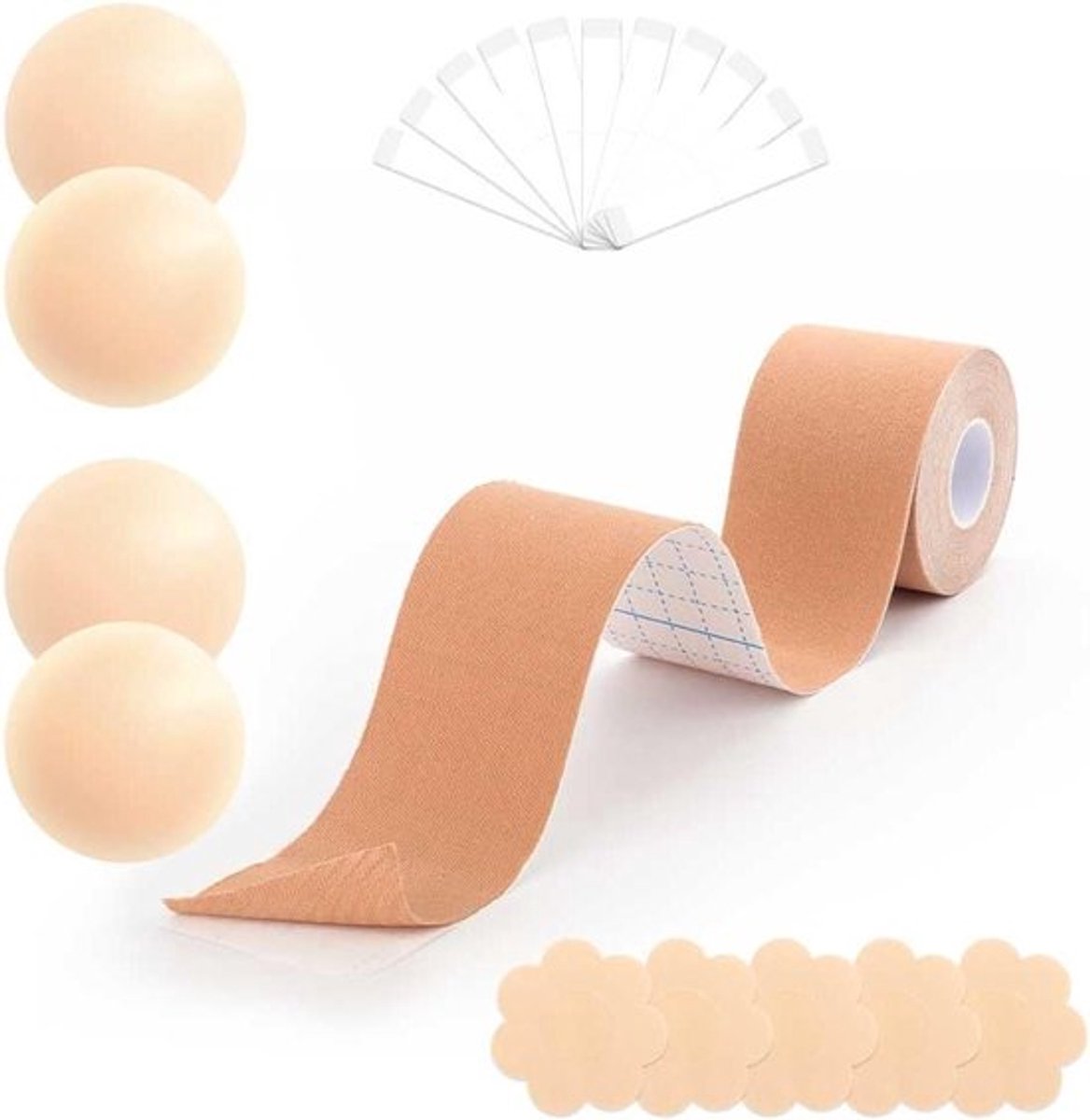 Complete set met borstenlijm, herbruikbare tepelcovers, wegwerp bloemblaadjes en dubbelzijdige pads voor A-E borsttypes