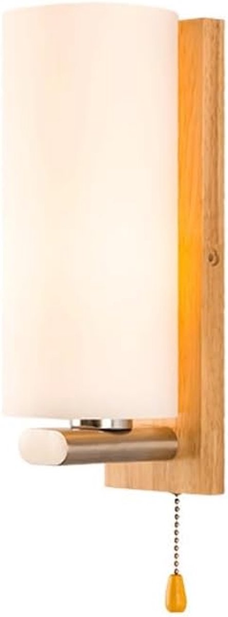 Japanse Wandlamp - Moderne Slaapkamerlamp - Sfeerverlichting Creëren - Metaal en Hout - 28 cm Hoog - Houtkleur