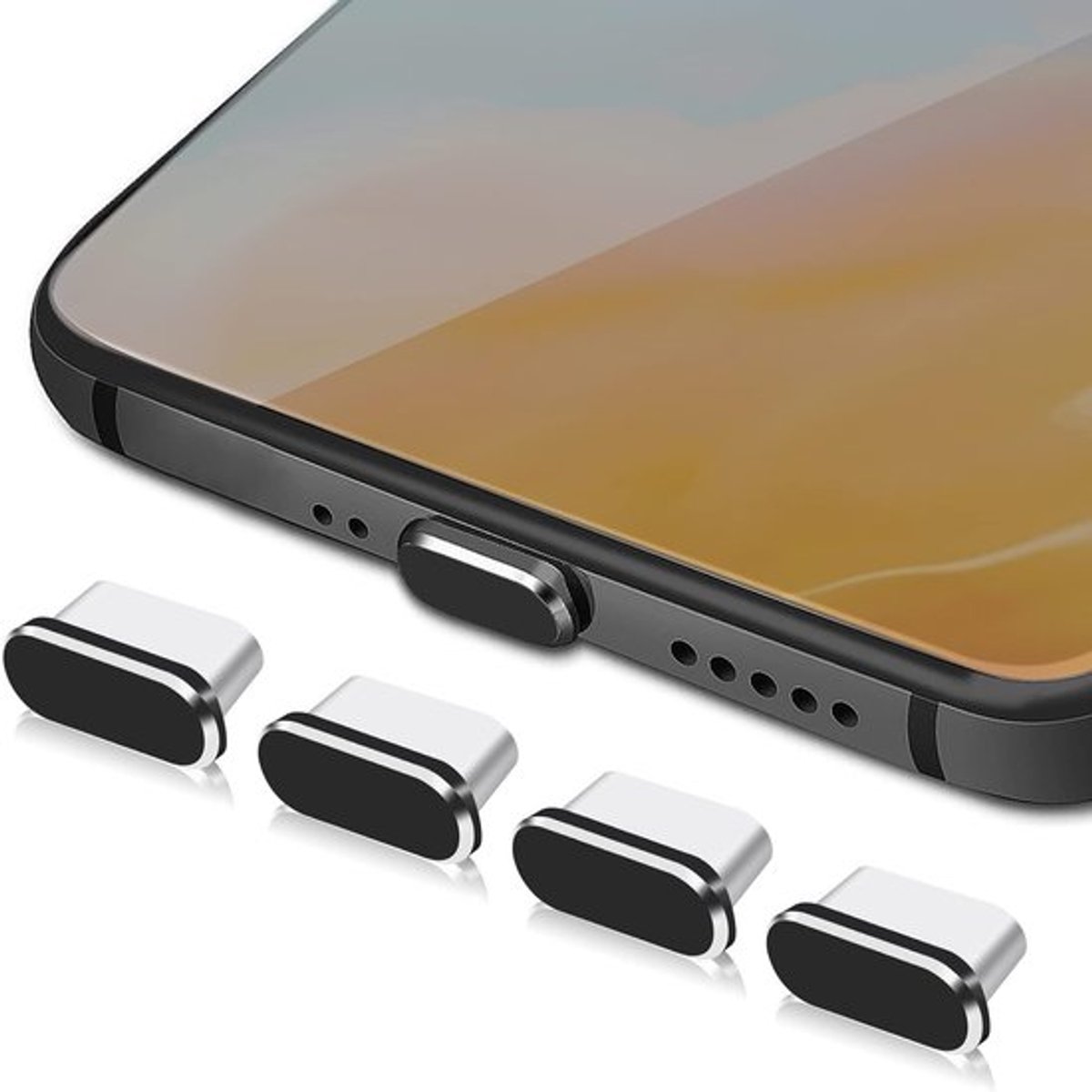 4 Stuks Anti-Dust Plugs voor USB Type C en Micro USB, Bescherming tegen Stof voor Smartphones en Android Modellen (Zwart)