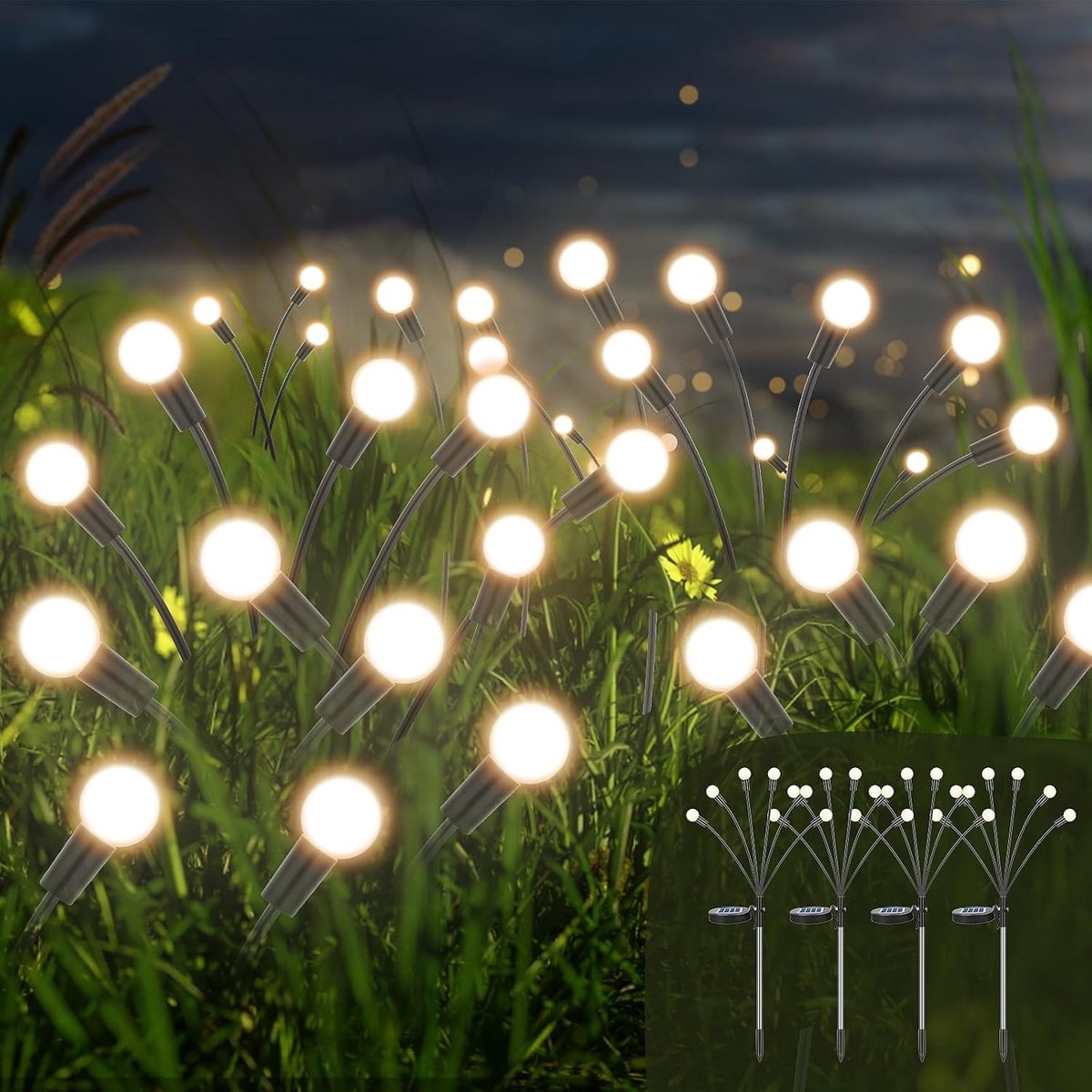 Tuinverlichting op zonne-energie - Warm Wit - 4 stuks - Waterdichte Swingende Lampen - Voor Buiten en Binnen