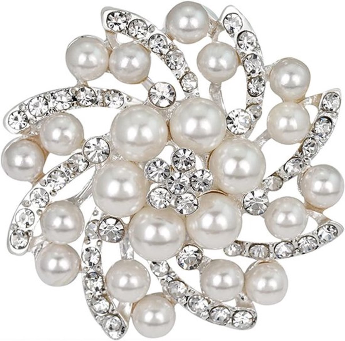Elegante Faux Pearl Bloem Broche met Kristallen voor Bruiloft - Sierlijke Corsage Pin voor Dames, Perfecte Accessoire voor Bruid en Cadeau voor Vrouwen