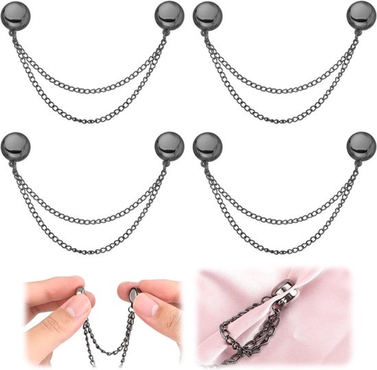 Multifunctionele Magnetische Kledingclips van Zinklegering met Ketting - Stijlvol en Praktisch voor Kleding en Accessoires