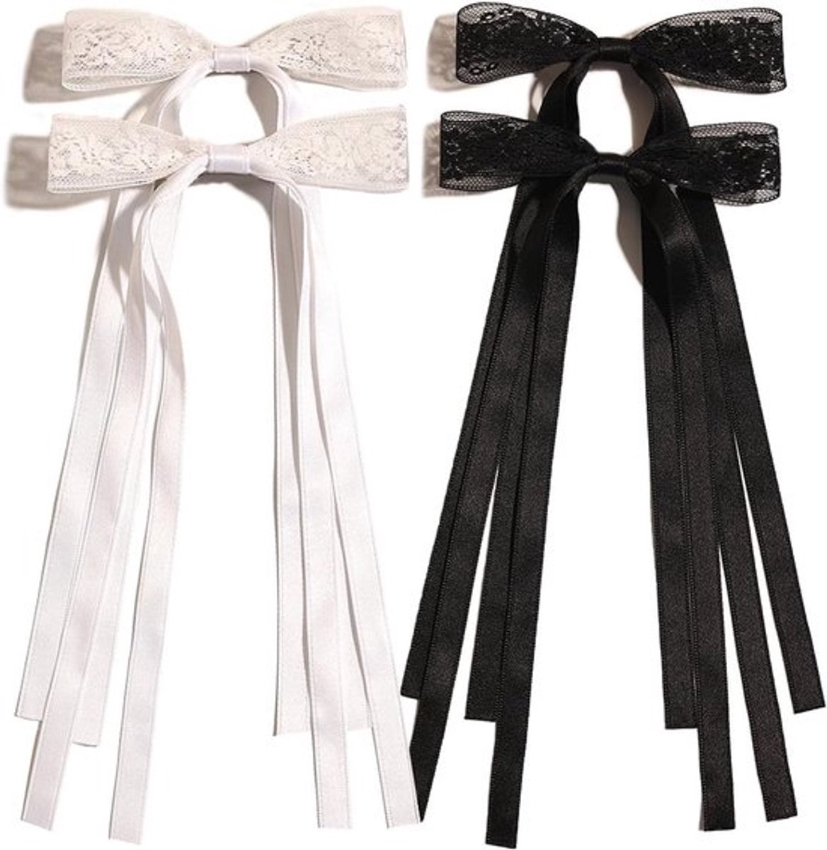 Set van 4 Haarstrikken met Zwart-Witte Bont Pompons - Haaraccessoires voor Vrouwen, Feestelijke Cadeaus en Party Haarclips