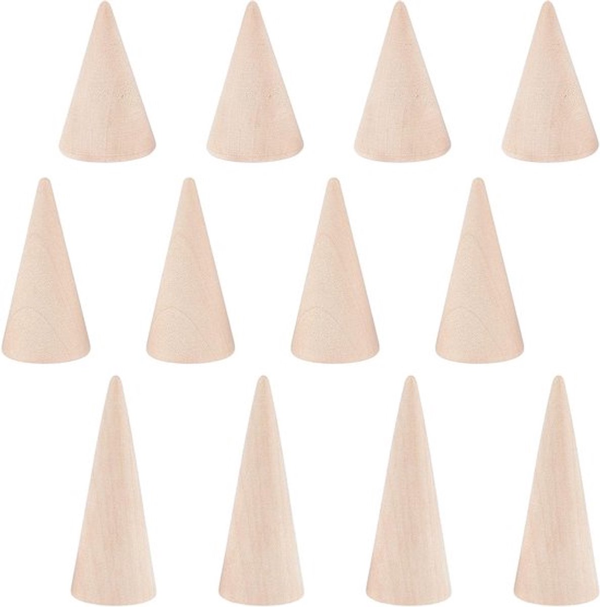 12 Stuks Houten Ring Displays in 3 Stijlen, Conische Ringstand voor Sieraden, Perfect voor Tentoonstellingen en Organisatie van Ringen