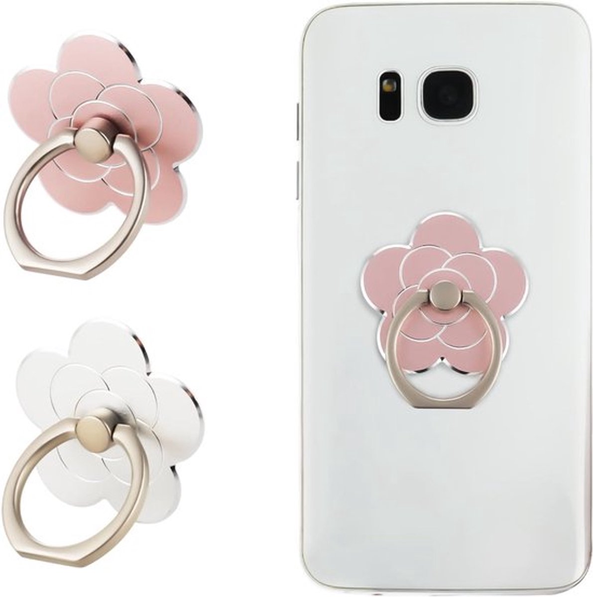 2 Stuks Telefoon Ringhouder Stand - Bloemvormige Vinger Ring, Universele Accessoires voor Smartphone en Telefoons, Metalen Steun voor Mobiele Apparaten