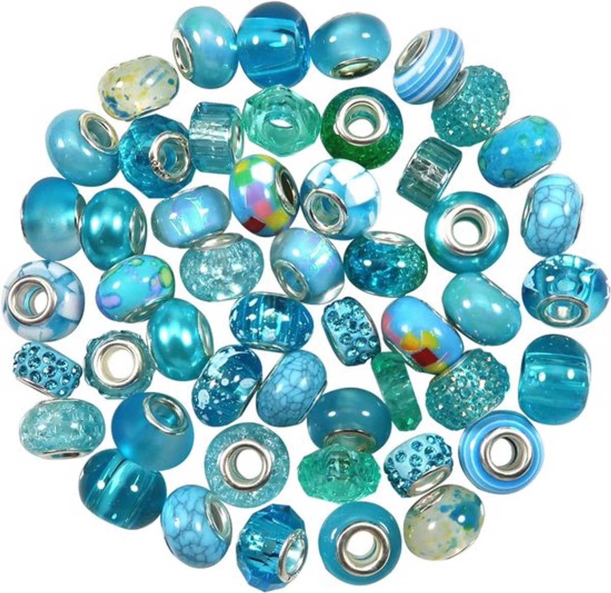 50 Stuks Glazen Kralen Lichtblauw Gemengde Maten Grote Gat Kralen voor Sieraden Maken en Creatief Knutselen