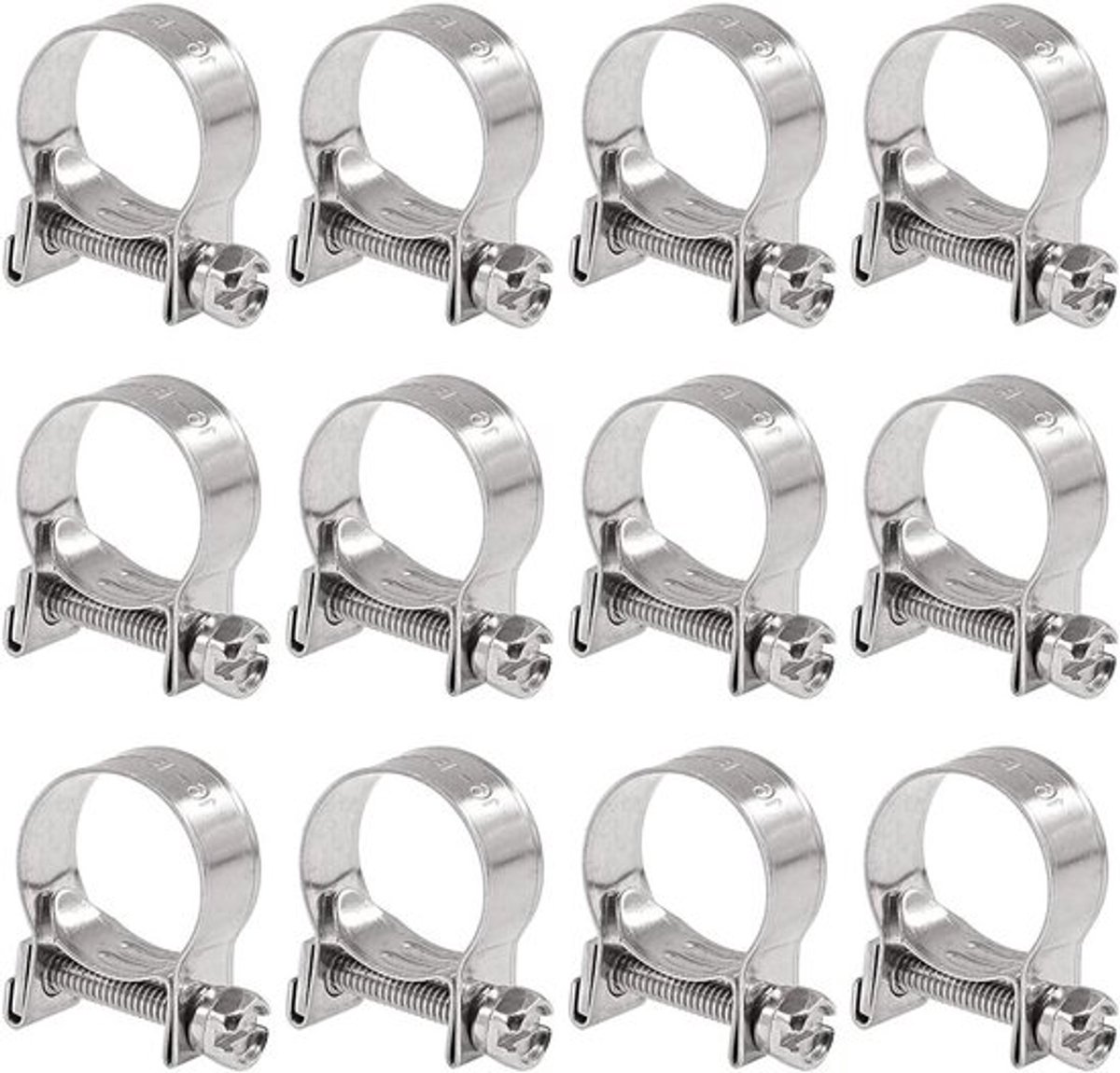 12 Stuks 16-18 mm Roestvrijstalen Mini Brandstofinjectieslangklemmen - Verstelbare Slangklemmen voor Pijpen en Buizen, Set voor Auto en Motorgebruik