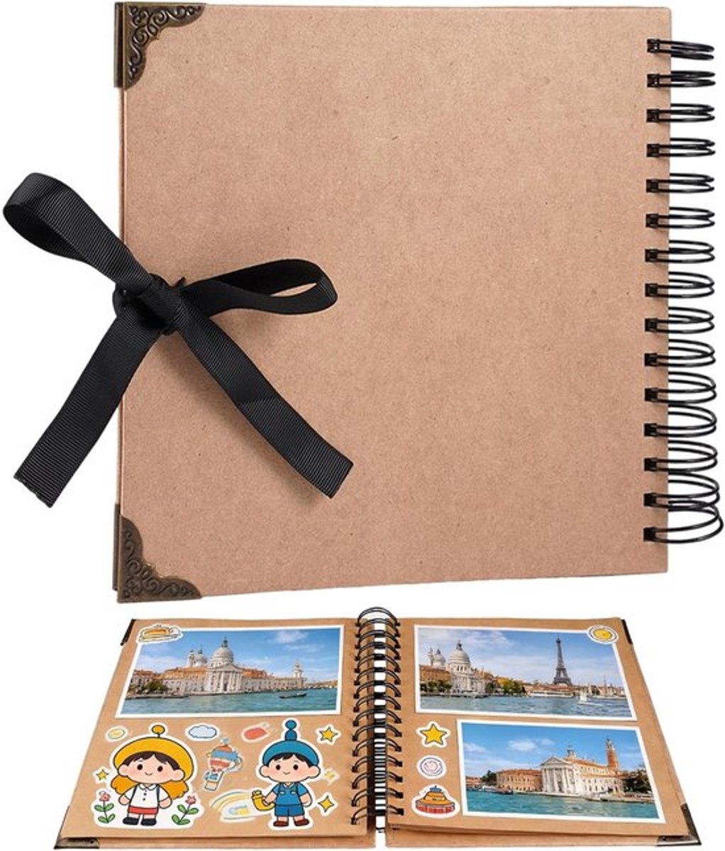 DIY Fotoalbum 20.5 x 20.5 cm met 40 Bruine Pagina's, Spiral Binding Scrapbook voor Verjaardag en Bruiloft, Creatief Scrapbooking Album