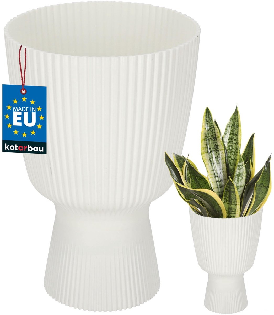 KOTARBAU® Bloempot - Plantenpot met Sokkel ⌀ 18 cm - PVC - Geribbelde Orchideeënpot - H: 27 cm - Wit - Kelkvorm