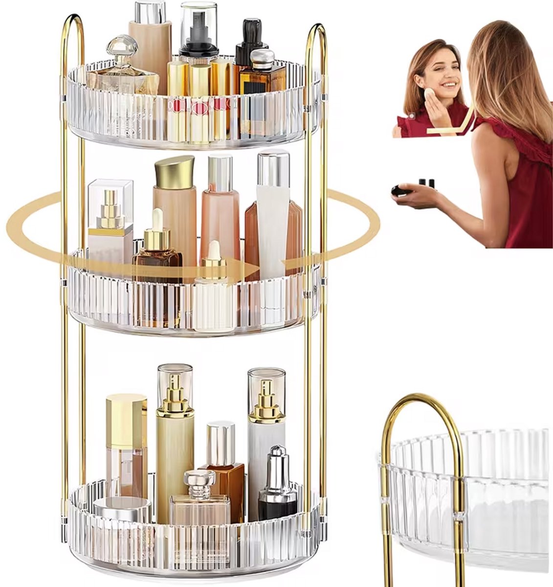 Make Up Organizer - Opbergdoos 3-Laags - 360º Draaibaar - Grote Capaciteit - voor Kaptafels, Badkamers en Keukens