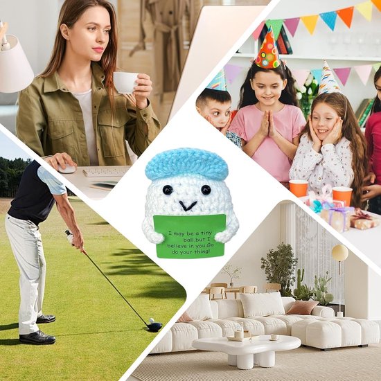 Gehaakte Golfbal Pop - Pluche Speelgoed - Decoratie Woonkamer - Handgehaakt Vakmanschap - 6 cm - Wit — afbeelding 3