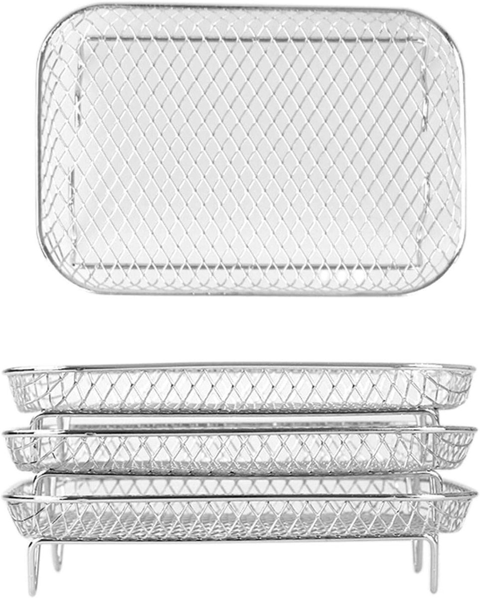 Airfryer Rooster - Airfryer Tray - Koken en Verwarmen - 3 Stapelbare Planken - 21x14x9.2 cm - Zilver