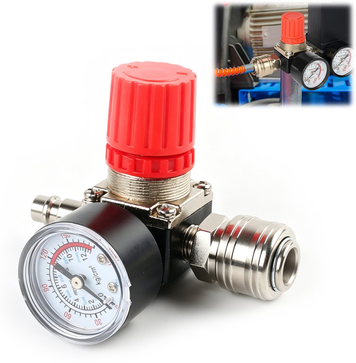 longziming -Luchtcompressor Drukregelaar 1/4 Inch – Drukschakelaar met Manometer – Pneumatische Drukregelklep 120 PSI – Compressor Regelventiel