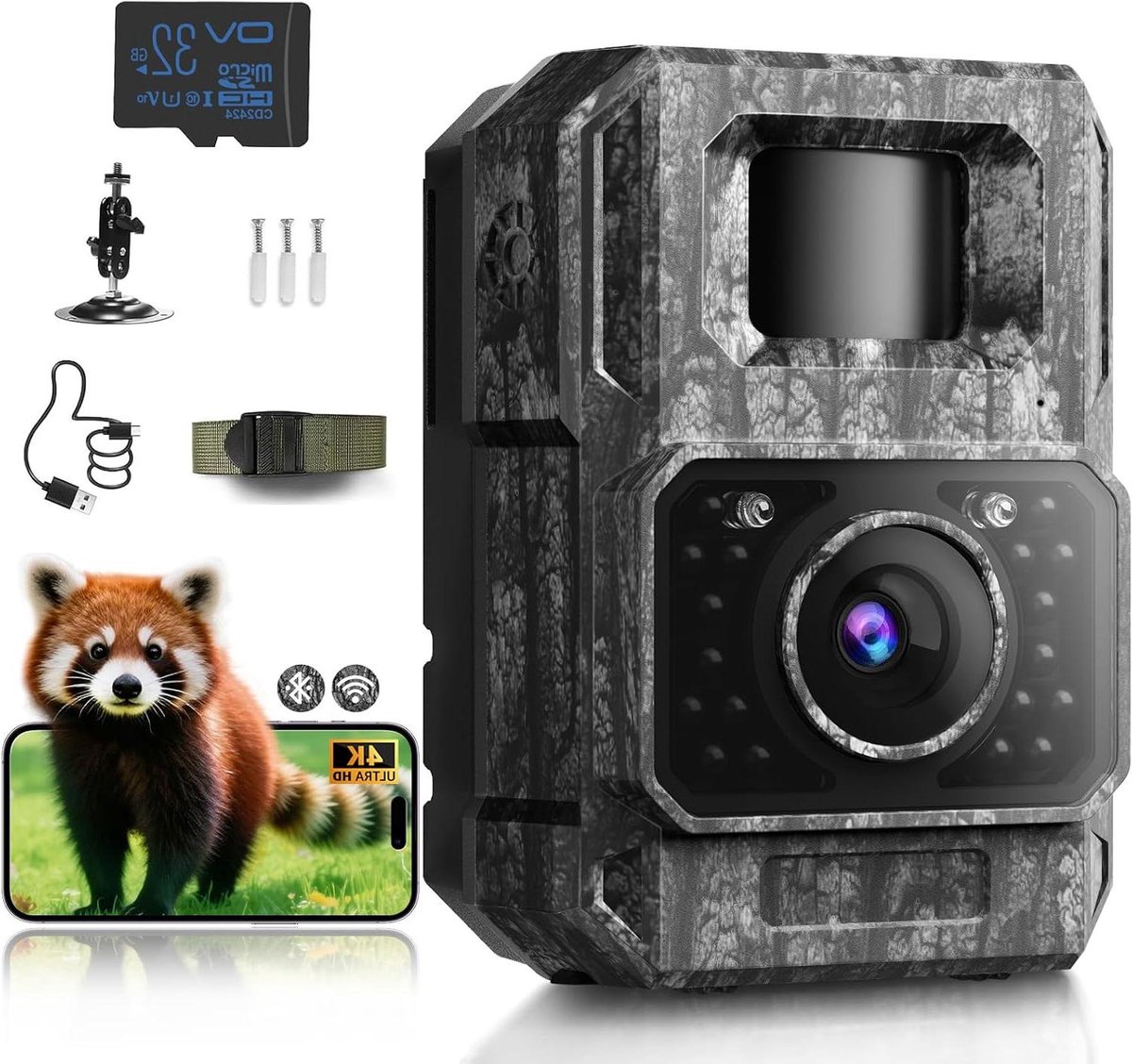 Wildcamera App - Nachtzicht Camera - Natuur Observatie - 4K 64MP HD - IP66 Waterdicht - Grijs