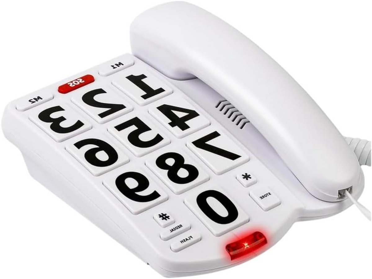 Senioren Telefoon - Vaste Telefoon Thuis - Eenvoudig Bellen - Grote Knoppen & SOS - 3 Meter Snoer - Wit