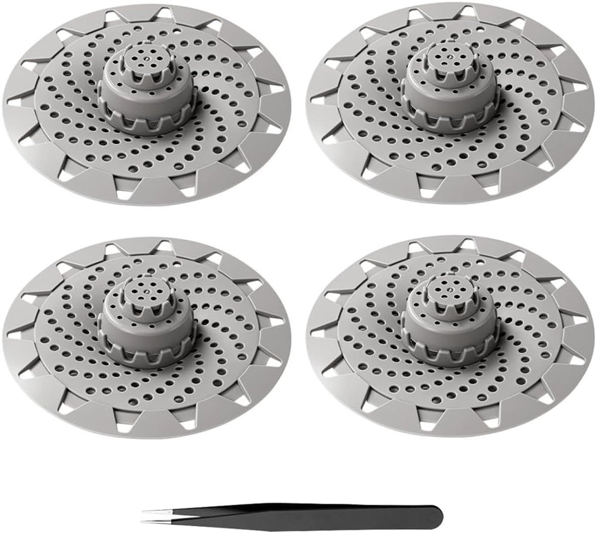 Siliconen Afvoerzeef Set van 4 Stuks met Pincet - Haarvanger voor Douche, Bad en Wastafel, Effectieve Afvoerbescherming tegen Verstoppingen