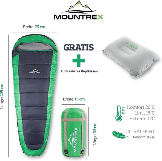 Slaapzak Mummie - Outdoor Zomerslaapzak - Kamperen en Reizen - Ultralicht 850g - 205x75cm - Groen — afbeelding 4