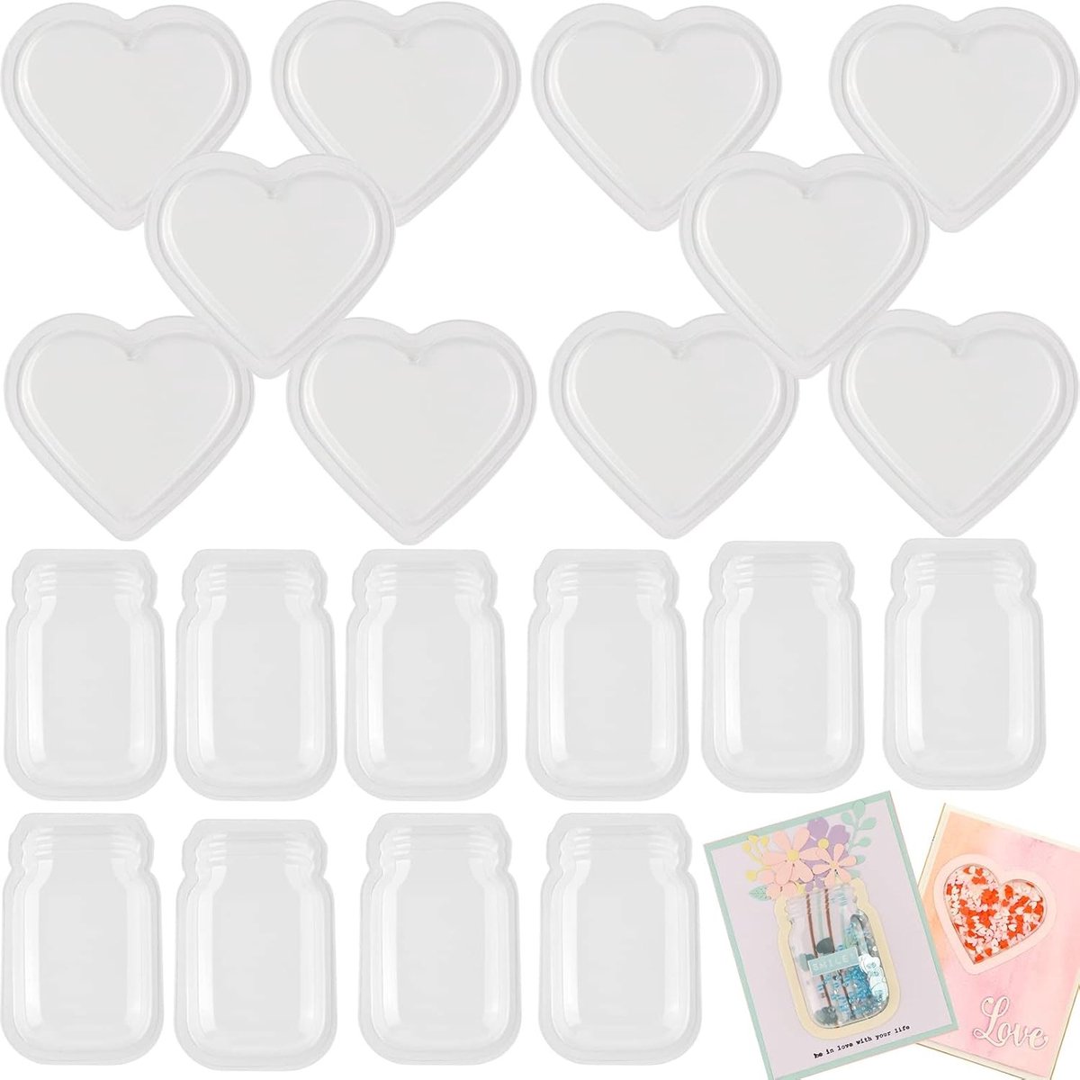 20 Stuks Hartvormige Heldere Plastic Domeinen voor Creatief Werk, Scrapbooking en Shaker Covers
