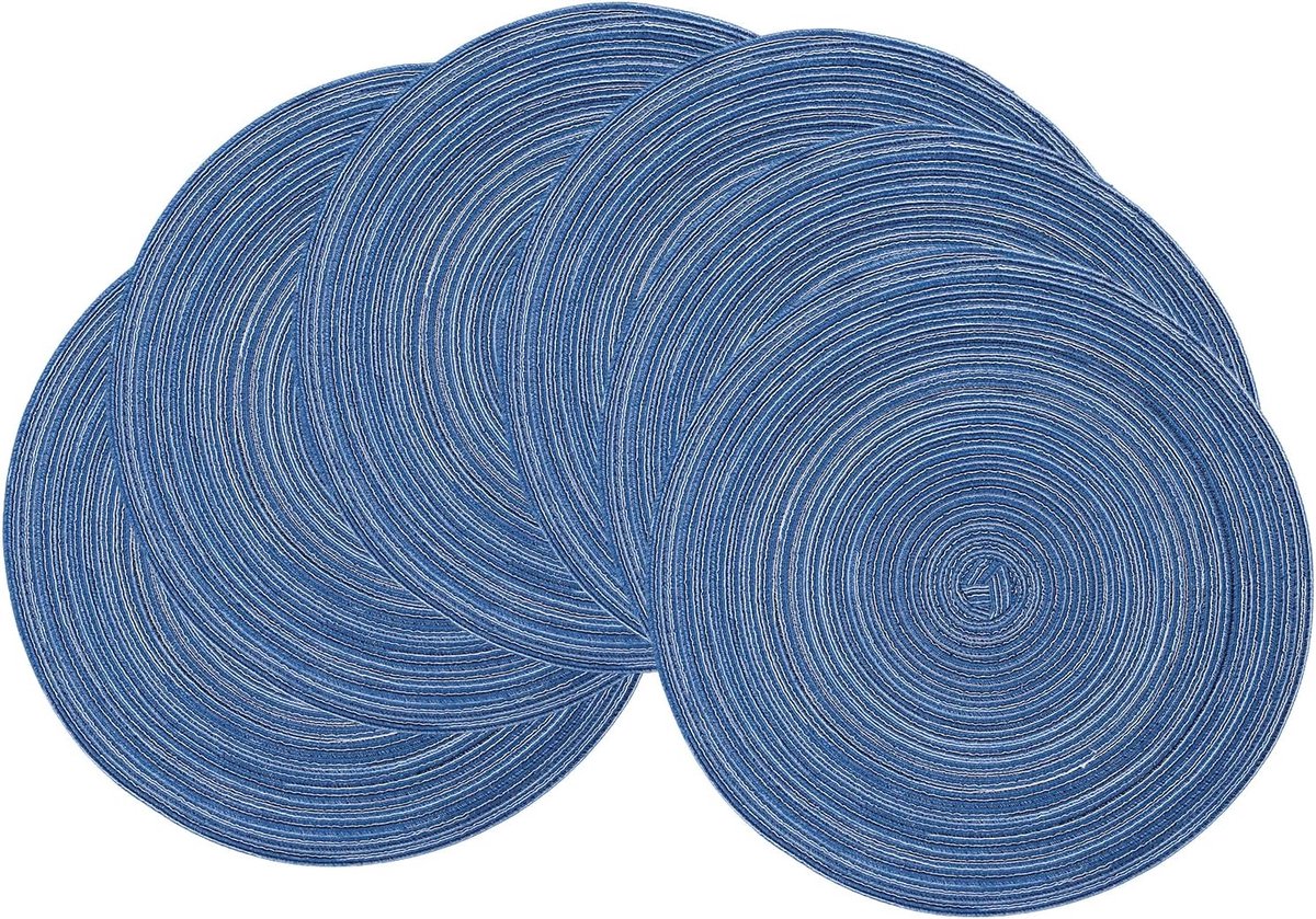 Placemats - Ronde Geweven Placemats - 38 cm - Hittebestendig en Wasbaar - Antislip - Voor Keuken en Eettafel - 6 stuks - Blauw