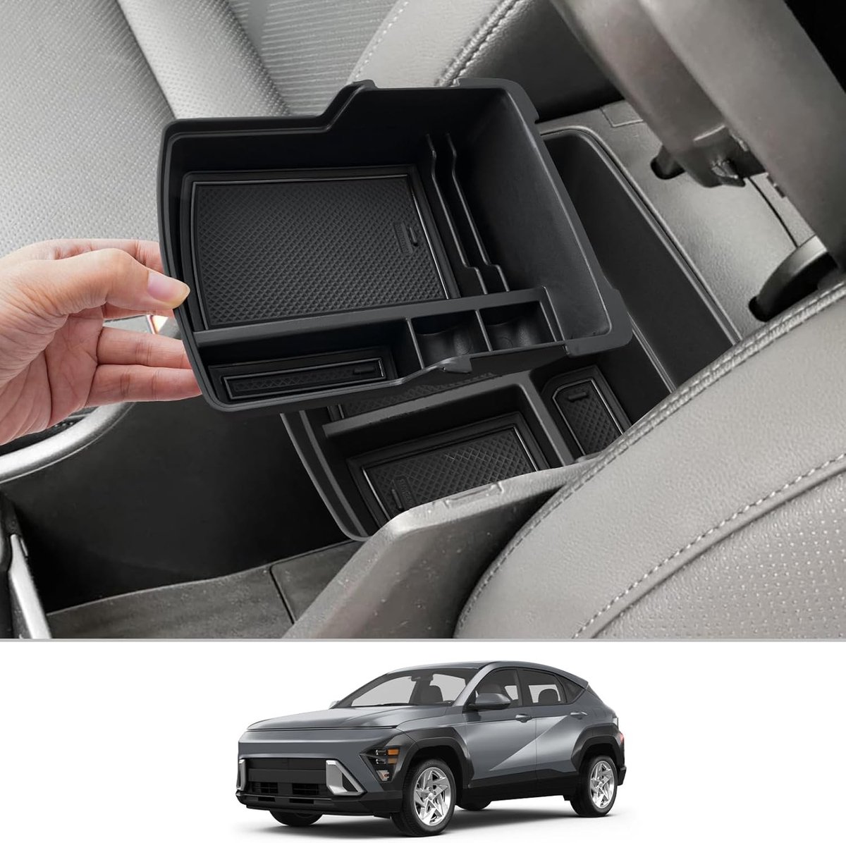 Center Console Opbergdoos voor Hyundai Kona Elektro SX2 2024 - Armsteun, Handschoenenkast en Dubbele Laag Organizer, Auto Accessoires voor Kona EV 2024, 2 Stuks