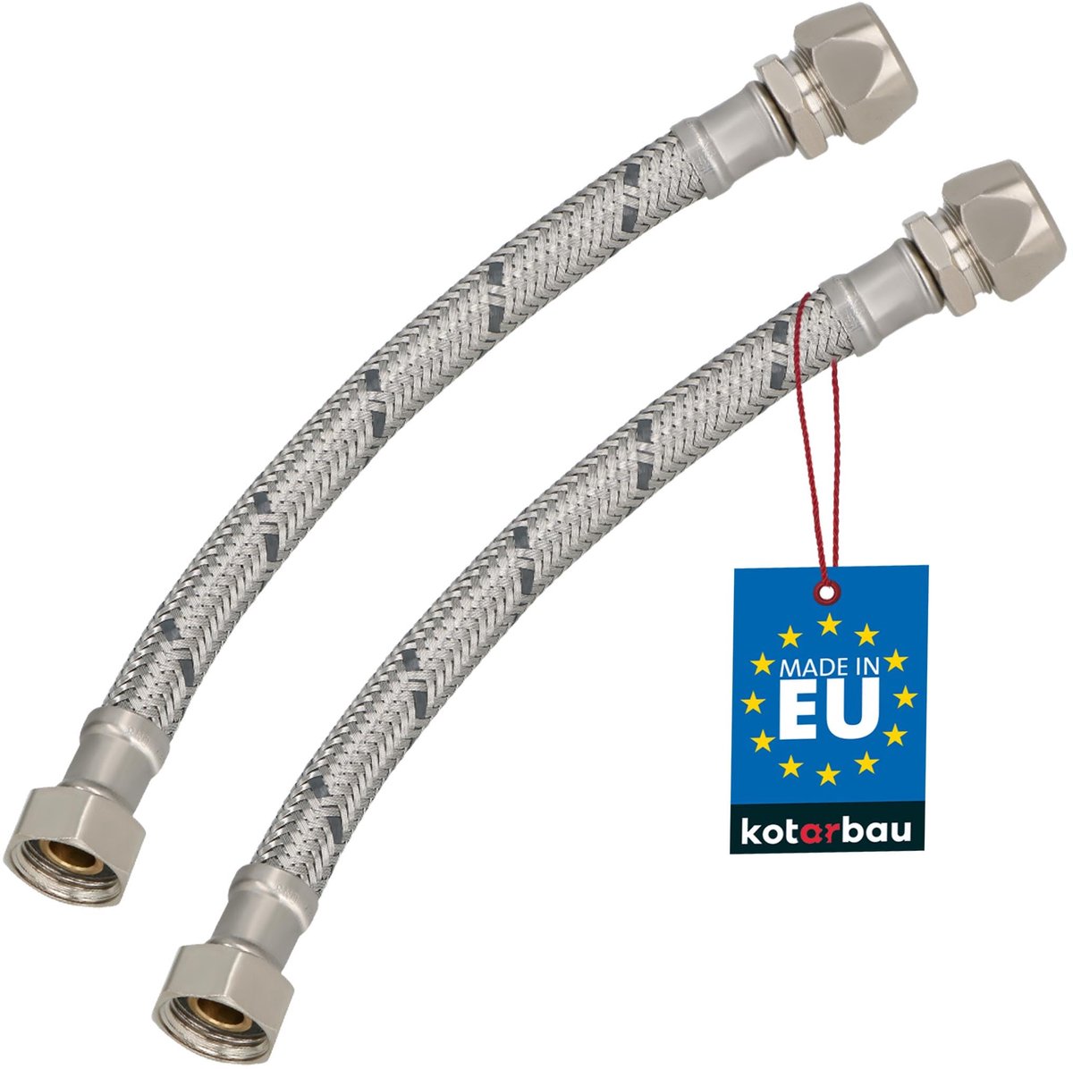 KOTARBAU® 2 Stuks - Flexibele Aansluitslang 3/8"x3/8" - Aansluitslang Armatuur 20 cm - Flexibele Kraanslang - Wartelmoer x Knelkoppeling - Sanitaire Aansluitslang - Gevlochten Roestvrijstalen Aansluitslang